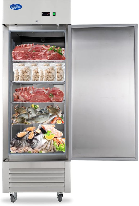 27" Reach-in Commercial Freezer with 2 Solid Door & 4 Shelves, 23 Cu.ft Stainless Steel Freezer Fan Cooling Freezer for Restaurant, Bar, Home, Shop, and Business