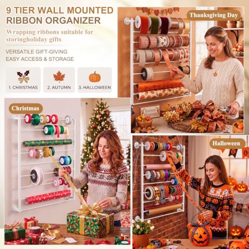 Menkxi 9 Tier Wall Mounted Ribbon Organizer Metal Ribbon - Image 5
