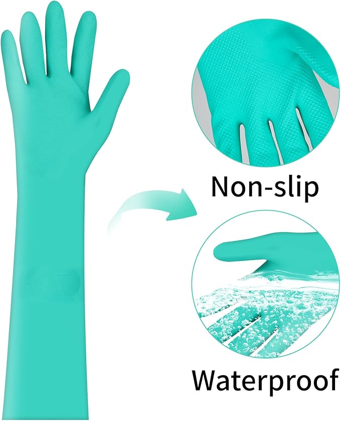 Long Sleeved Durable Nitrile Gloves 18in Reusable,Heavy duty Rubber Cleaning kitchen Cooking Anti Slip Dishwashing