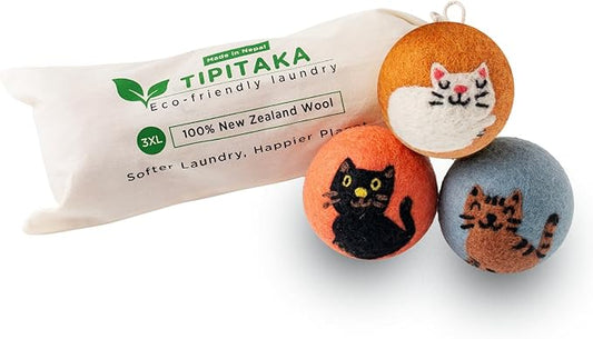 Laundry Wool Dryer Balls | Natural Fabric Softener – Reusable, Eco-Friendly, Reduces Drying Time – Wool Balls Replaces Dryer Sheets - Laundry Balls for Dryer (Cutie Cat (Type 1) 3XL)