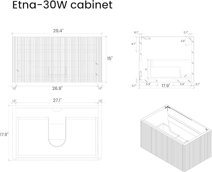 Wall Mounted Floating Bathroom Vanity with Sink Large Storage Modern Design One-Piece Sink Basin Minimalist Cabinet Built-in Overflow for Contemporary Bathrooms