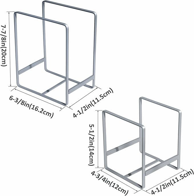 2PCS Plate Holders Organizer, Metal Dish Storage Dying Display Rack for Cabinet, Counter and Cupboard, Grey, Small and Large