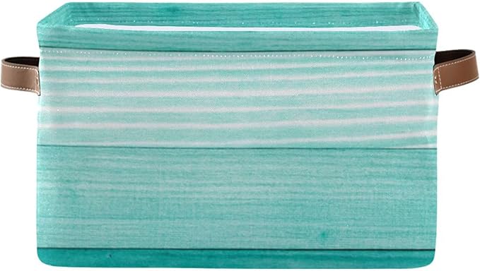 xigua Storage Basket Teal Mint Green Wood Storage Bin with Handle, Large Storage Cube Collapsible for Shelves Closet Bedroom Living Room 1PC