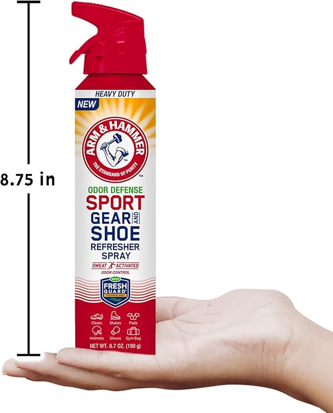 Arm & Hammer™ Sport Gear & Shoe Refresher Spray, Heavy Duty Odor Defense for Sports Gear and Footwear, Deodorizer for Gym Bags, Boxing Gloves, Hockey Equipment, and Football Pads (6.7 oz) (3 pack)
