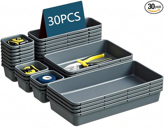 Gonice 30 PCS Black Interlocking Desk Organizer, Plastic Drawer Organizer Tray, Drawer Separator Tray for Office,Bathroom,Kitchen