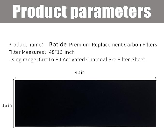 48 x 16 Inch Cut-to-Fit Activated Carbon Fabric Filter Sheet Charcoal Air Vent Filters Pad Black Range Hood Hepa AC Replacement Fabric Filter Sheet (1PCS, 48 x 16 x 0.2IN)
