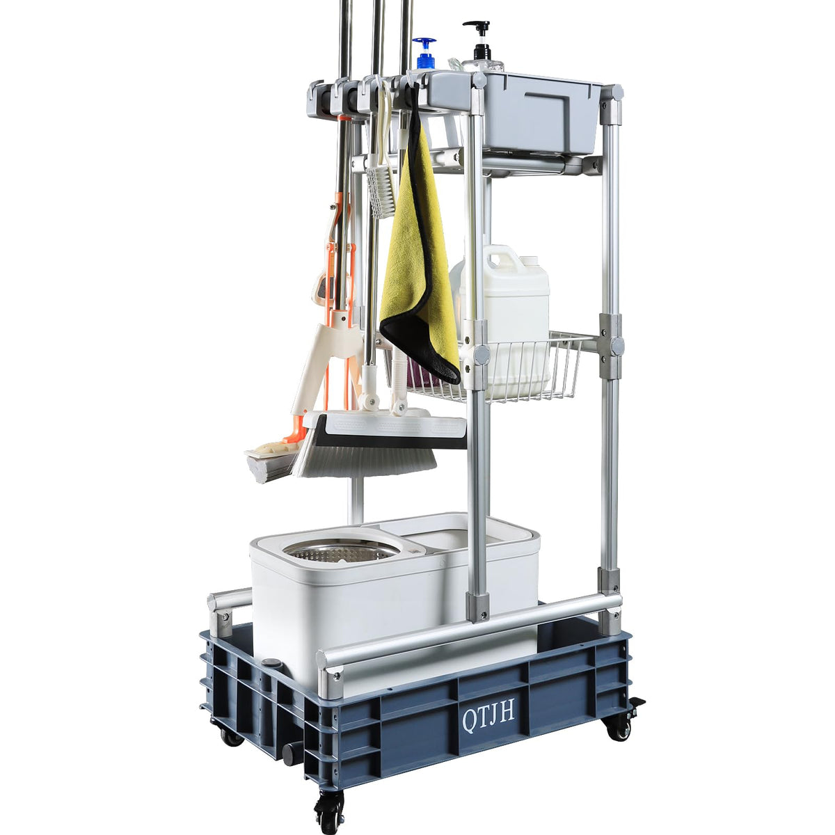 Rolling Cleaning Cart with Mop & Broom Organizer ， Convenient - Image 1