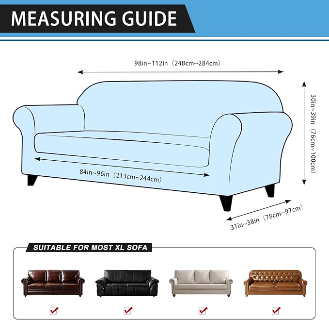 Oversized Sofa Slipcover Leather Look Couch Cover for 4 Seater Sofa 1-Piece Sofa Cover Stretch Furniture Protector with Elastic Bottom & Pockets(XL Sofa, Dark Brown)