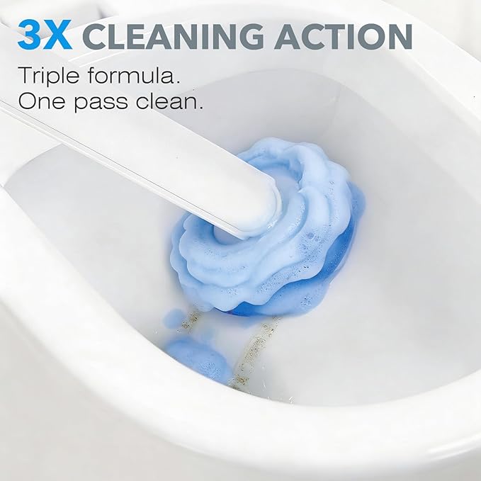Disposable Toilet Brush & Wand Starter Kit, Wall-Mounted Auto-Closing Caddy with 30 Refills, Deep Cleaning System with Pre-Loaded Scrubber for Rust & Hard Water, Mess-Free Modern Design