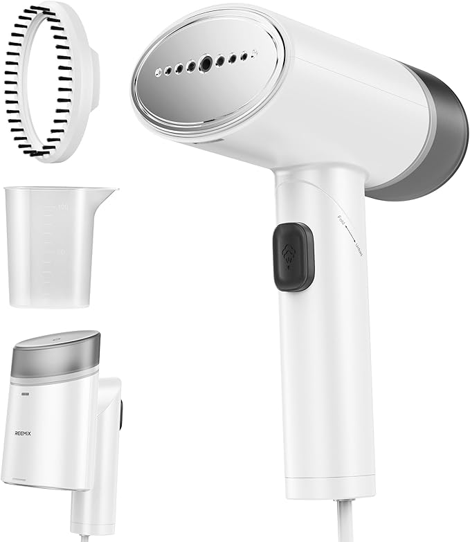 Travel Steamer for Clothes, Reemix Garment Steamer with Dual Voltage 100-240V for Wordwide Use, Foldable Handheld Garment Fabric Wrinkle Remover and Steam Iron 2-in-1, 20 Second Fast Heat-up (White)