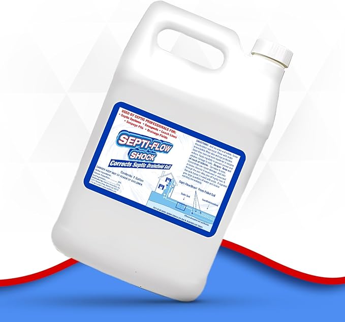 Septi-Flow Shock | Septic Drainfield Repair Solution, Clears Leach Fields, Dissolves Hardened Deadpan Soil, Complete Treatment, One Gallon - 128 Fl Oz (Pack of 4) - Drain Field Treatment