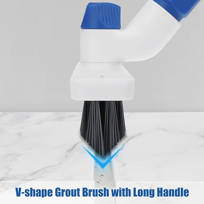 Qaestfy Floor Grout Scrub Brush with Squeegee 3 in 1, 55'' Extendable Long Handle Floor Scrubber Cleaner Brush for Scrubbing Deck, Tile, Garage, Patio, Concrete, Rug, Shower Bathroom