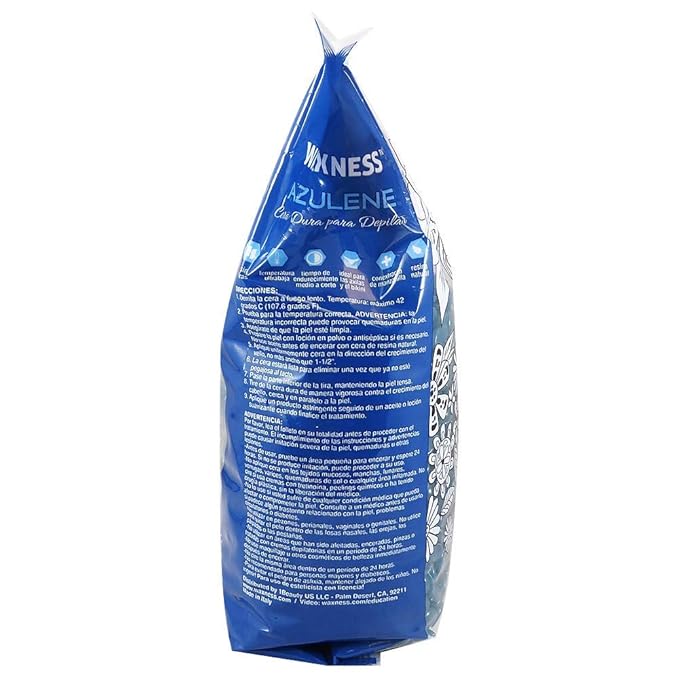 Waxness Film Hard Wax Beads Azulene 2.2 lb (1 kg) – Stripless Professional Hard Wax with Azulene for Face & Body, Smooth Application – Made in Italy