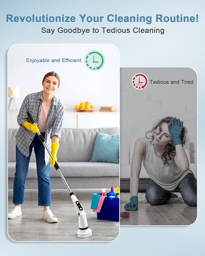 Electric Spin Scrubber X03 Turbo Black and Multifunction Cleaning Brush Heads Matchable