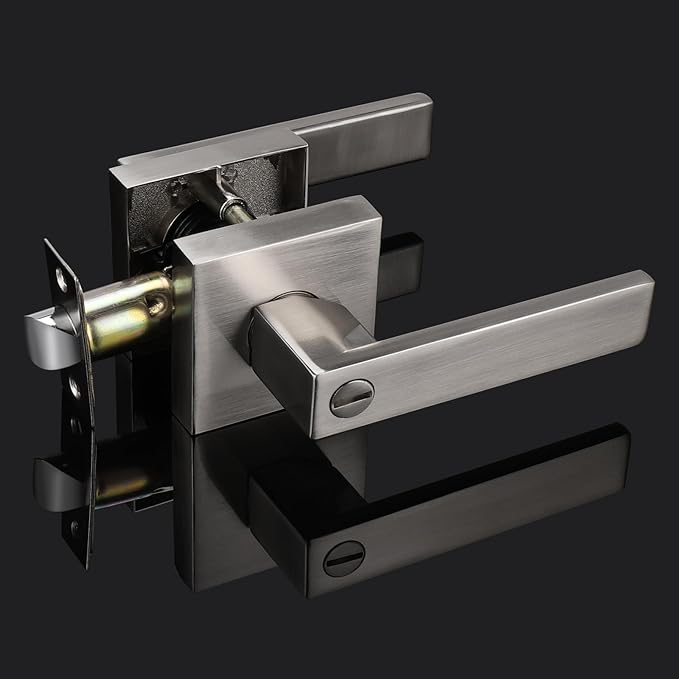 Probrico Interior Brushed Nickel Door Handle, Heavy Duty, Flat Square Privacy Door Handles, Keyless Door Levers Lockset for Bedroom and Bathroom (20 Pack, Modern)