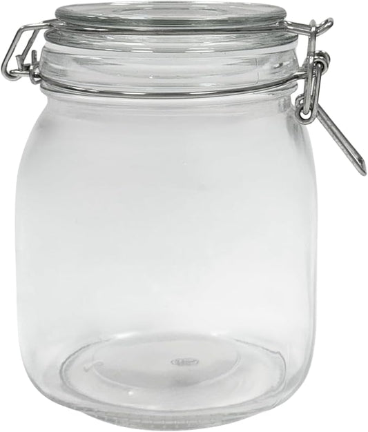 Airtight Glass Storage Jars with Clamp Lid – Food Storage Containers with Rubber Gasket Seal – Pantry & Kitchen Canisters for Dry Goods, Coffee, Sugar, Pasta – 0.4L to 4L Sizes (6, 34oz | 1L)