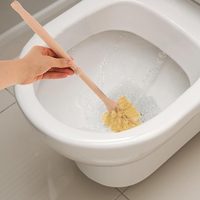 Toilet Cleaning Brush Set with Ceramic Beech Wood Base Long Handle Toilet Scrubber for Bathroom Cleaning for Home and Rv Use
