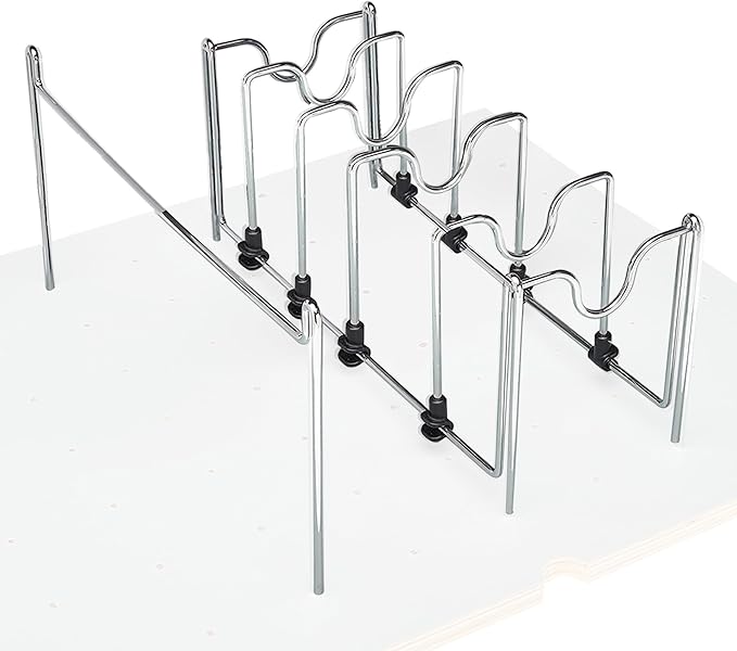 Rev-A-Shelf Drop-In Pot and Pan Drawer Organizer Storage Rack for 4DPS & 4DPG Model Peg Boards, Adjustable Divider for Cookware, Chrome, 5DCD-1-CR