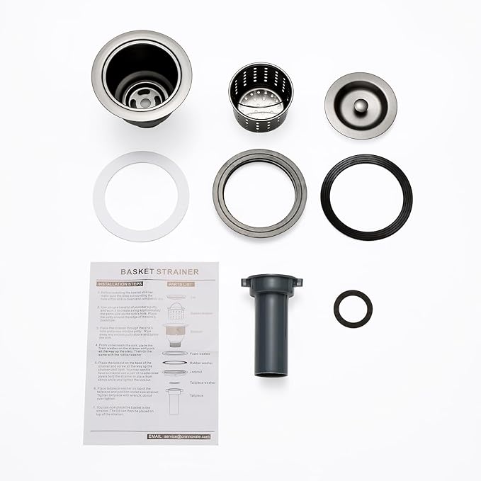 3-1/2-inch Kitchen Sink Drain, Stainless Steel Removable Deep Basket Strainer, Black Sink Drain with Tailpiece