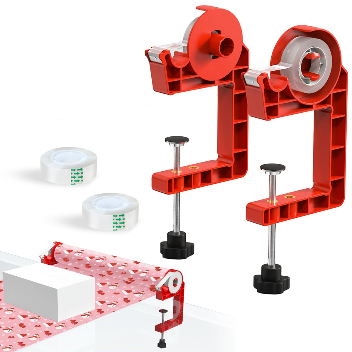 Wrapping Paper Holder, One-Hand Tape Cutter, Red - Image 1