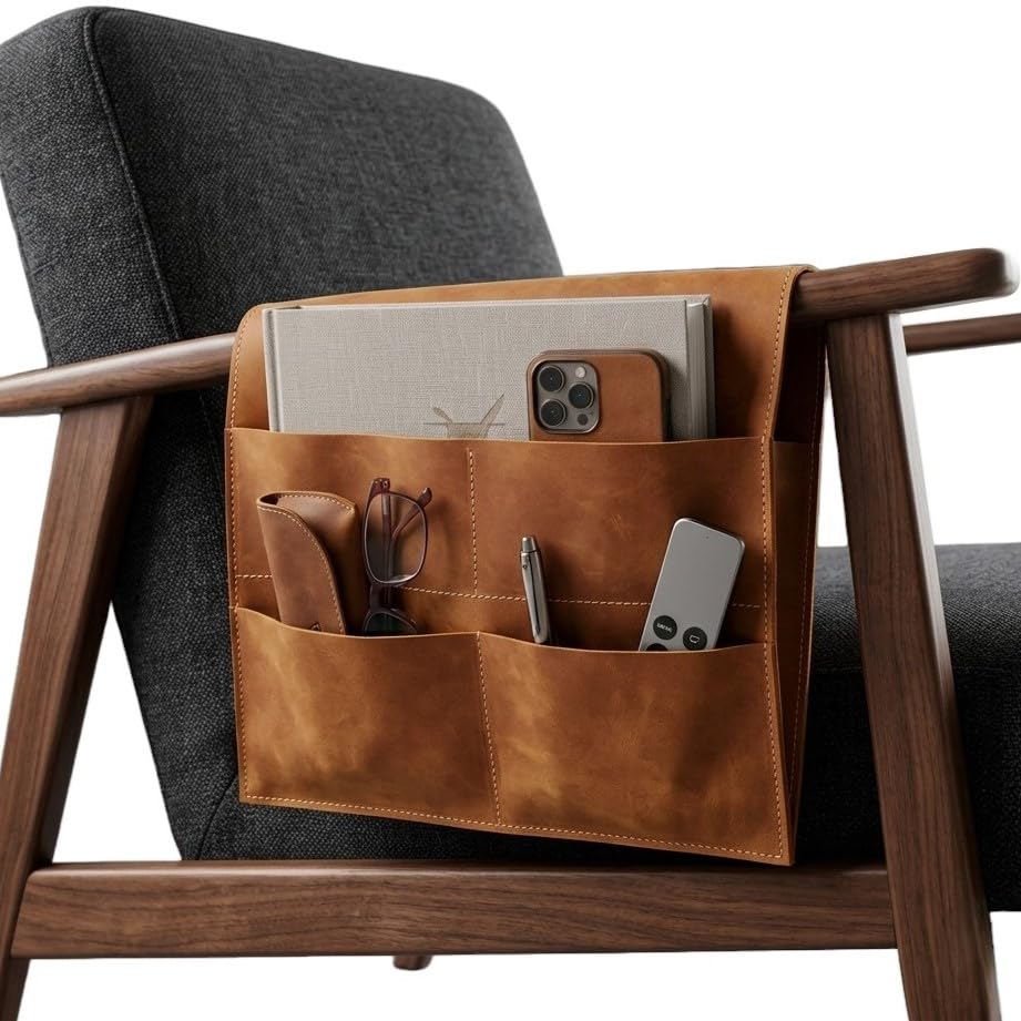 Genuine Leather Armrest Organizer – Sofa Armrest Caddy - Image 1