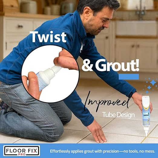 Floor-Fix Pro Twist & Grout Reviver – Premixed Tile Repair for Bathroom, Shower & Kitchen with Smoothing Tool (Anthracite, 8.8 fl oz)
