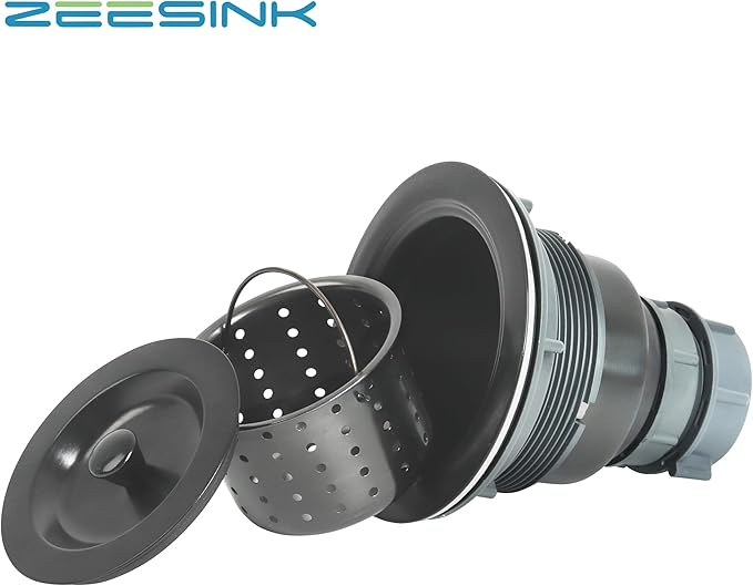 Black Kitchen Sink Drain Assembly,Black Sink Strainer with Removable Deep Waste Basket,Fit for Kitchen Sinks with Opening Size 3 1/2"