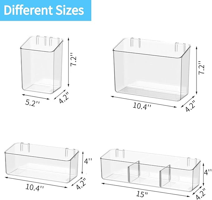 Adhesive Mount Storage Organizer Container Basket Bins, Plastic Over Cabinet Door Organizer, Pantry Wall Organization, Bathroom Organizer, Space Saving Holder for Sandwich Bags-4 Pack