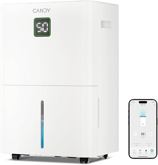 Candy 98 Pints Dehumidifier for Spaces up to 5000 Sq. Ft, Dehumidifier for Home, Basements and Large Rooms with Drain Hose and 1.45 Gallons Water Tank