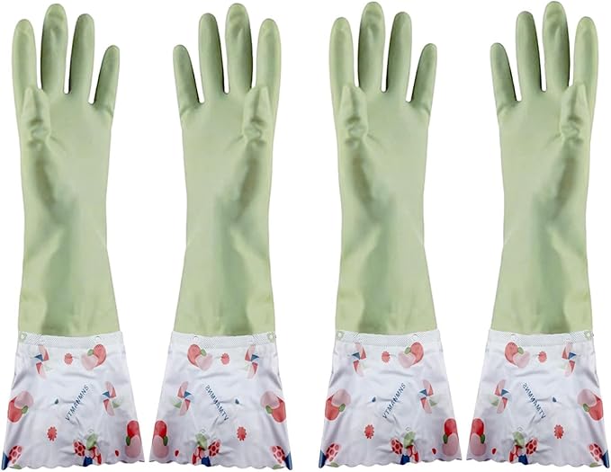 KINGFINGER 16'' Extra Long Dishwashing Gloves - Latex-Free Heavy Duty Rubber for Kitchen, Car & Garden, Textured Non-Slip Grip 2 Pairs