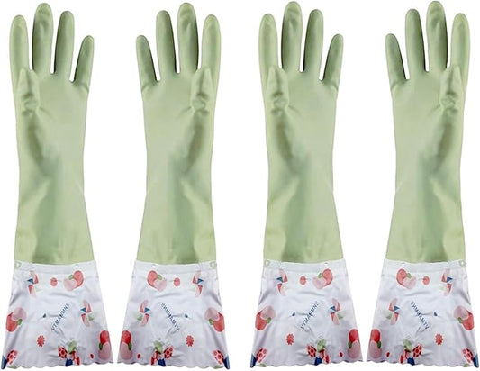 KINGFINGER 16'' Extra Long Dishwashing Gloves - Latex-Free Heavy Duty Rubber for Kitchen, Car & Garden, Textured Non-Slip Grip 2 Pairs