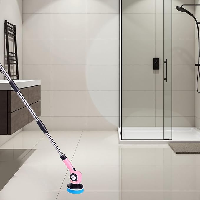 Electric Brush, Cordless Rechargeable Power Scrubber with 8 Replaceable Brush Heads and Extension Handle, for Kitchen Bathroom Tile Grout Stovetop