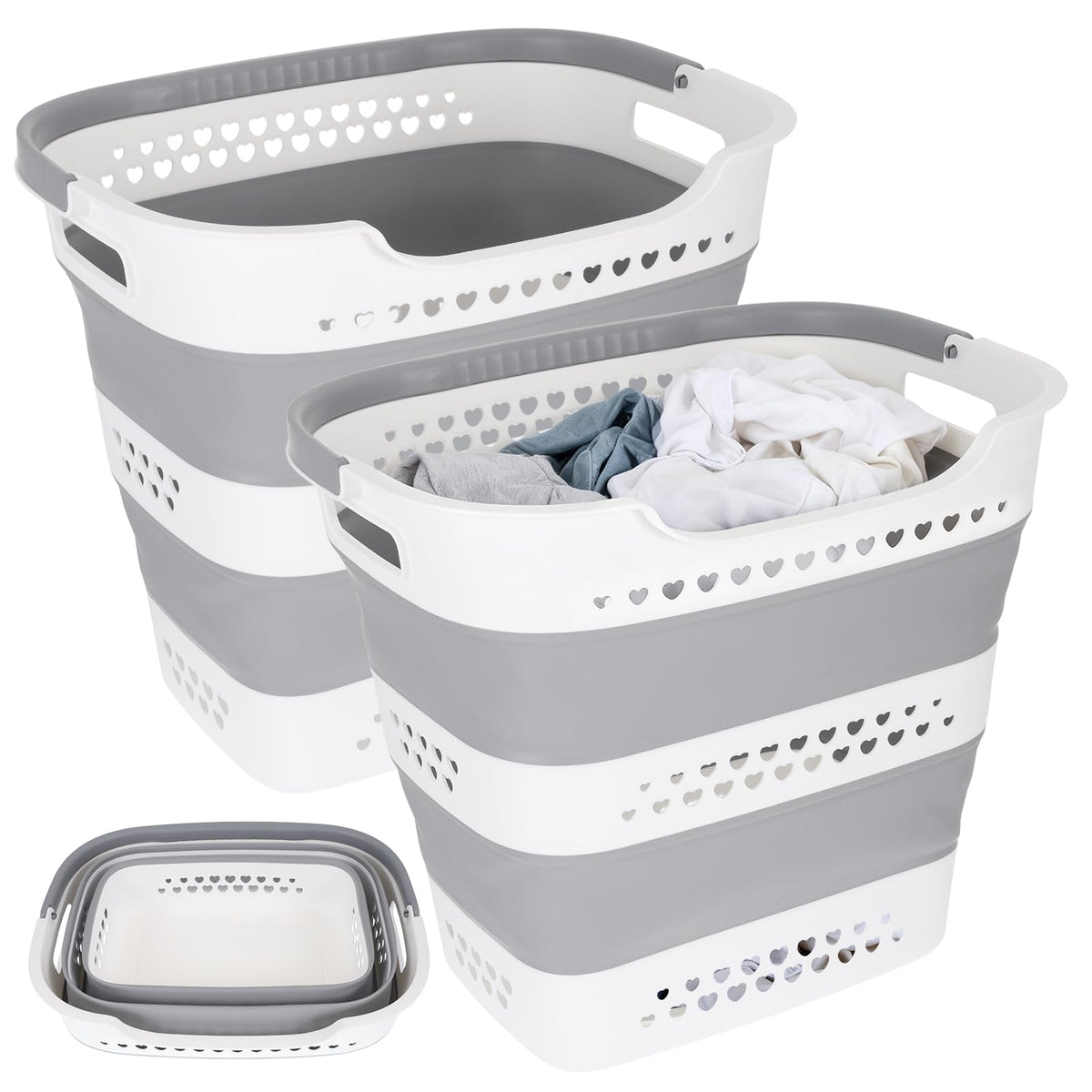 2 Pcs Collapsible Laundry Baskets for Clothes, 43L Plastic - Image 1