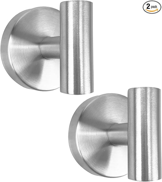 Suction Cup Shower Towel Hooks, Wall Mount Robe Holder, Heavy Duty No Drill Wall SUS304 Waterproof Stainless Steel Hooks for Bedroom, Bathroom, Kitchen, Hotel and Office (2*Brushed Nickel)