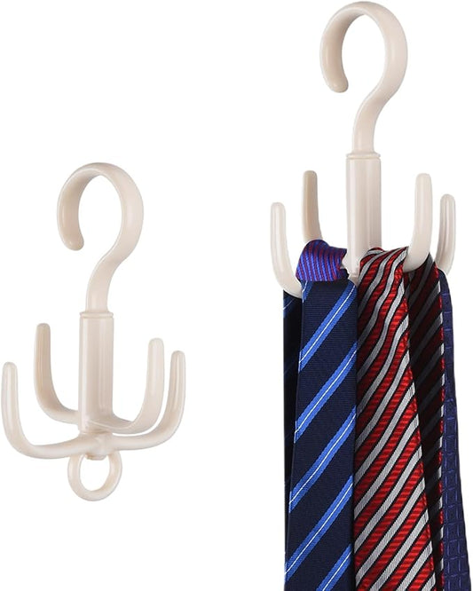 Space-Saving Tie Hanger, Small Space Storage and Organizer, 2 Piece Set, 360° Rotatable Portable Closet Organizers for Belt, Scarf, Bras, Tank top, Purses Etc(Beige)