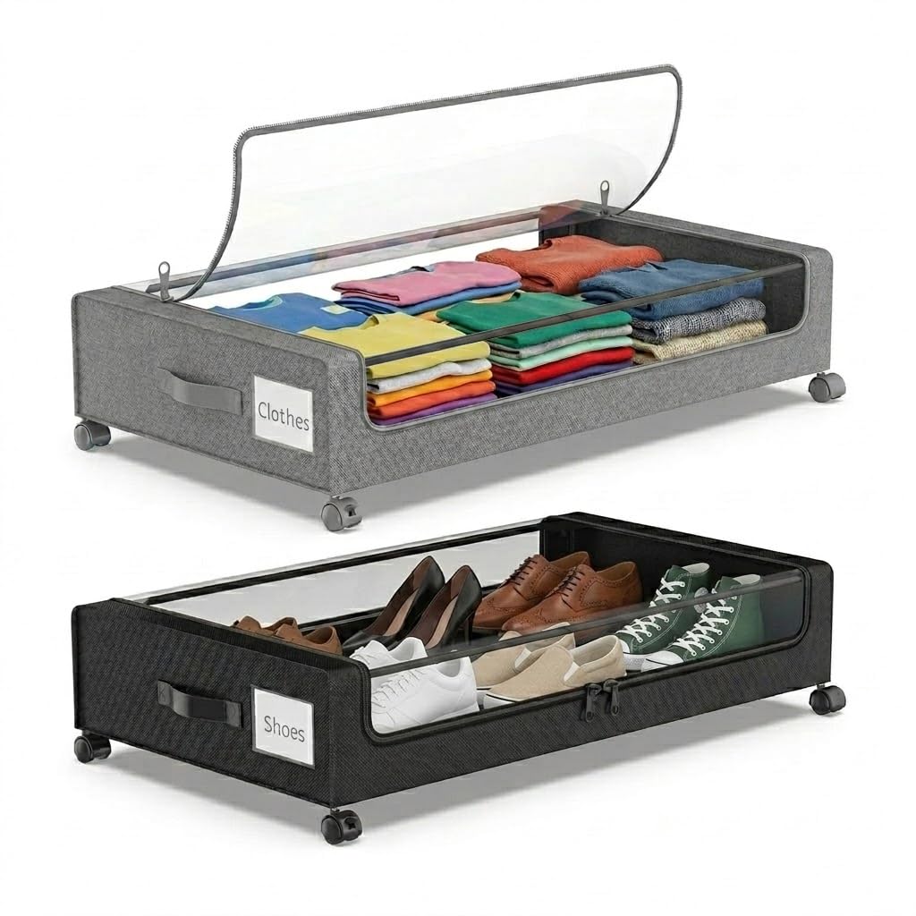 Under Bed Storage with Wheels, 2Pack 50L Organizer | Home Organization - Image 1
