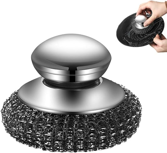 2026 New Steel Wool Scrubber, Stainless Steel Dish Scrubber with Handle for Cleaning Dishes, Iron Pots, Stoves, Wash Sink (1 pcs)