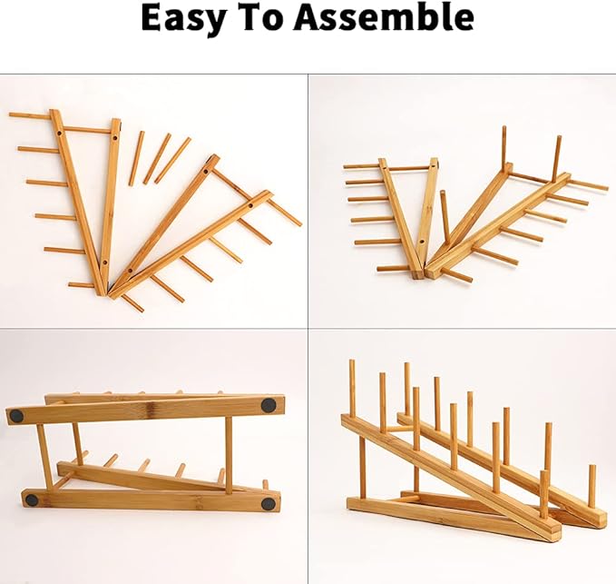 6 Pack Dish Rack Bamboo Drying Rack Wooden Plate Dish Rack Cabinet Organizer Kitchen Pot Lid Stand for Dish, Plate, Cup, Bowl, Cutting Board