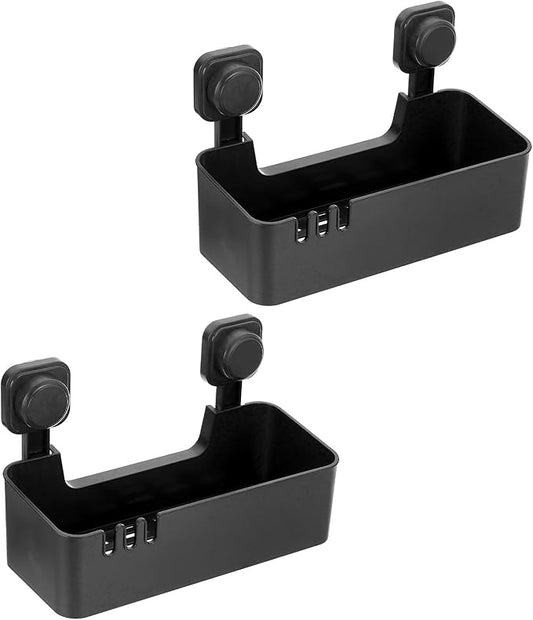 uxcell 2Pcs Suction Cup Shower Caddy, 11 x 7 Inches Suction Cup Shower Organizer Shelf Wall Mount Dispenser Rack Storage Shelf for Bathroom Kitchen, Black