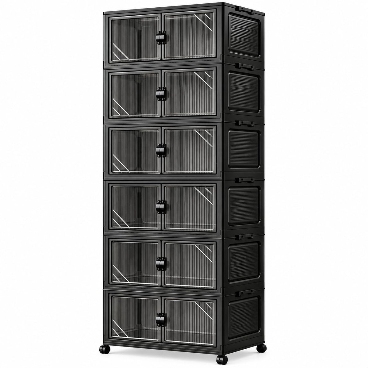 291QT Foldable Storage Cabinet with Wheels & Lid, 6-Tier Black - Image 1
