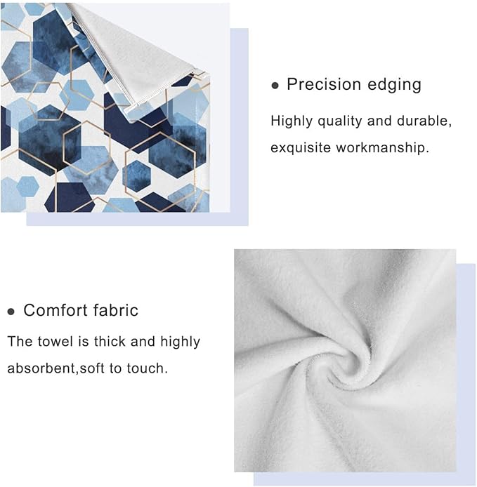 Navy Blue Geometric Bath Towels Set,Ultra Soft 3 Piece Modern Art Sky Blue Abstract Towels for Bathroom,1 Bath Towel 1 Hand Towel 1 Washcloth,Absorbent Quick Dry Decoractive Bathroom Towels