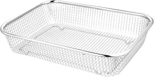 Stainless Steel Drain Basket Large Rectangular Colander 12.99X9.44X2.75In Multi-Purpose Kitchen Fruit Vegetable Holder with Fine Mesh for Washing and Storage
