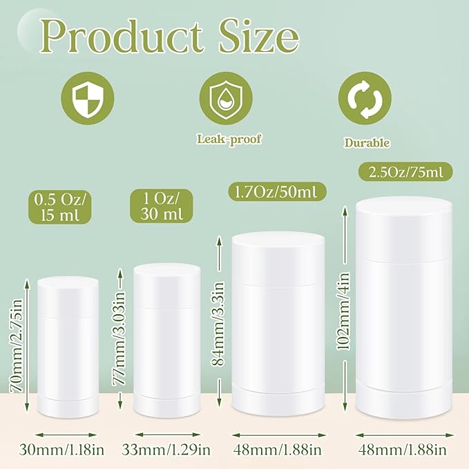 30 Pcs Empty Deodorant Containers Twist up Filling Stick Plastic Deodorant Container Refillable Bottles Bottomfill Round Lip Balm Tubes for Homemade DIY Lipstick Crayon(15 ml,White)