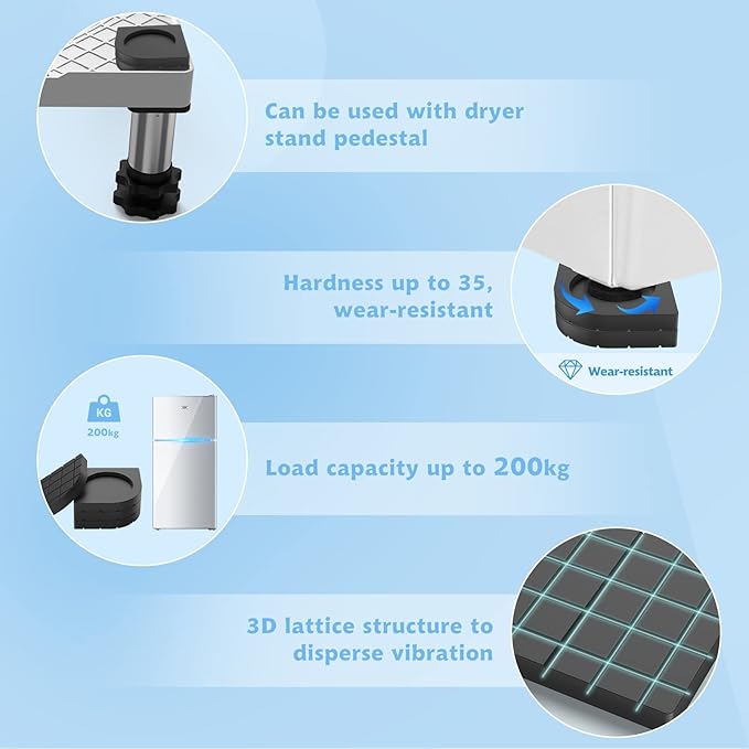 Anti Vibration Pads, Washer and Dryer Anti Slip and Noise-Reducing Anti Vibration Mat, Universal Vibration Isolation Pads Protects Laundry Shaking Walking Pedestals - 8 PCS Washing Machine Foot Pads