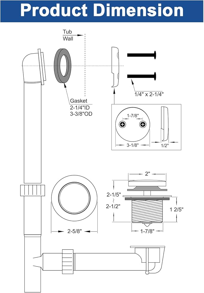 Brass Tip-Toe Tub Drain Kit with Basket Strainer and Two Hole Overflow Faceplate, Oil Rubbed Bronze