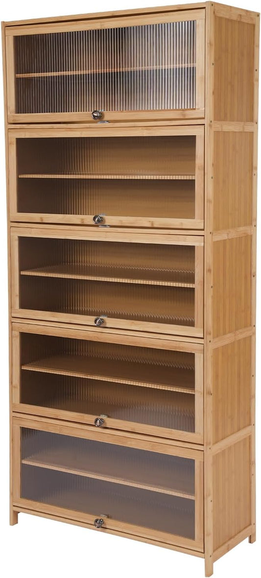 Tall Bamboo Shoe Cabinet with Doors, 10 Tier Large Capacity Shoe Rack Organizer, Narrow Freestanding Storage Shelf for Entryway, Hallway & Closet, Holds 40-45 Pairs (Brown)