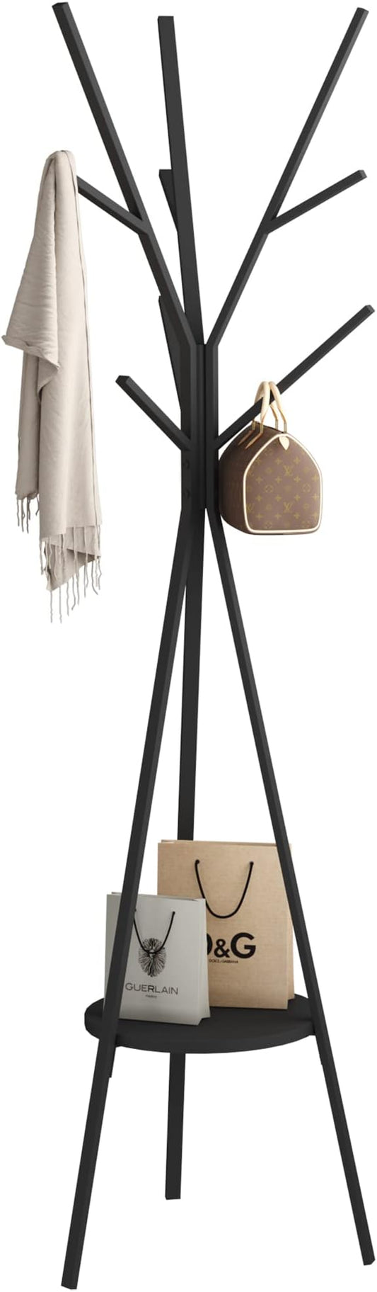 Coat Rack Hat Stand Free Standing Display Hall Tree Metal Hat Hanger Garment Storage Holder with 9 Hooks for Clothes Hats and Scarves in Black,17.72"Wx17.72"Dx70.87"H (Black)