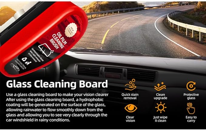 LDSK Car oil film removal brush Car glass oil film remover Premium oil film removal cleaner Glass oil film fast cleaner Car window cleaner Premium microfiber applicator (1, Red)