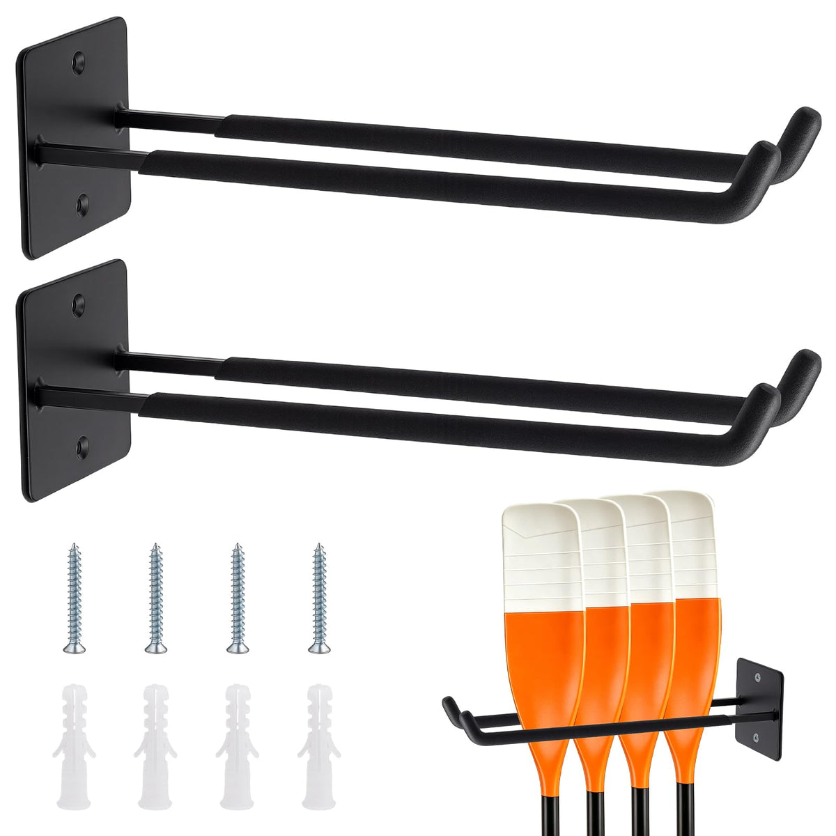 2 PCS Kayak Paddle Holder Wall Mount Holds 6 Paddles - Image 1