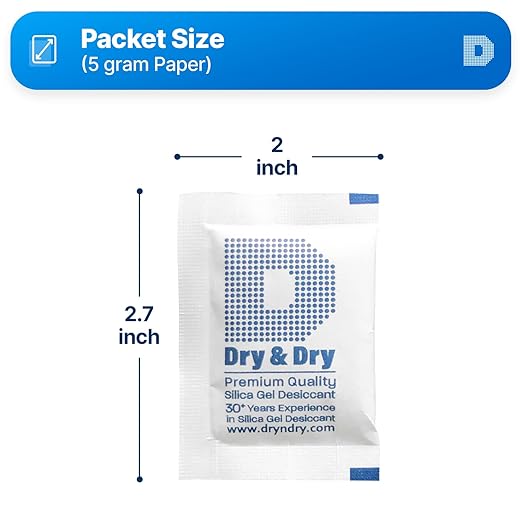 Dry & Dry 5 Gram [50 Packets] Silica Gel Packets Silica Gel Desiccants, Silica Gel Packs - Rechargeable (Food Safe) Silica Gel Packets, Silica Packets